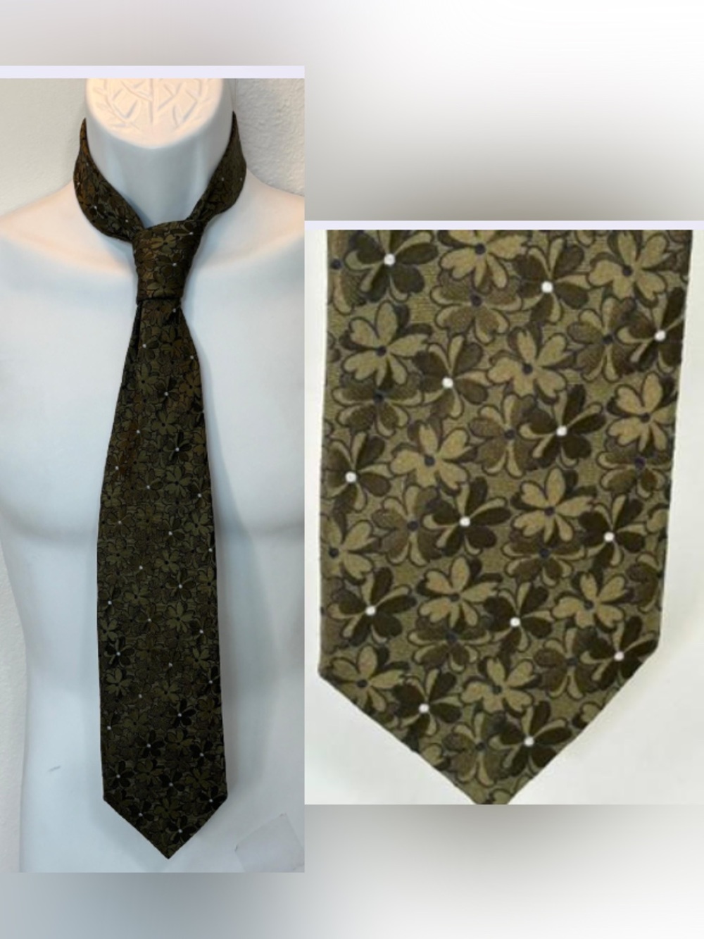 Façonnable Silk Tie Subtle Pattern of Small Flowers in Shades of Green (O/S)